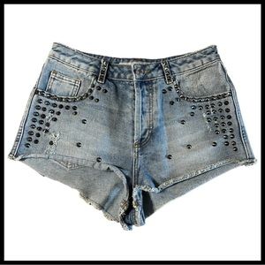 TOPSHOP Moto Studded Jean Shorts